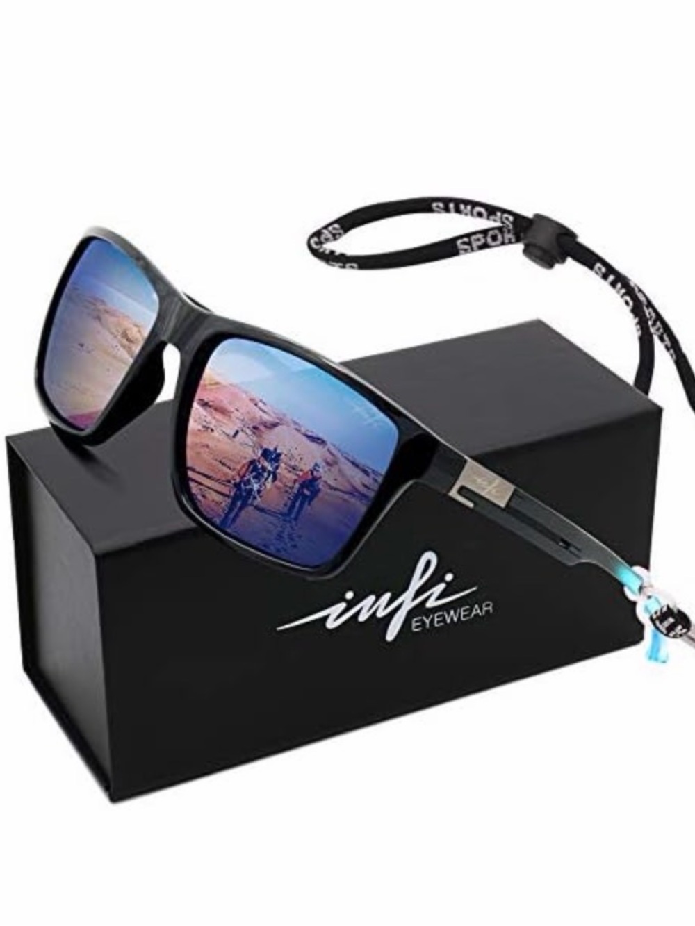 Men's Black Sunglasses with Blue Mirrored Lenses